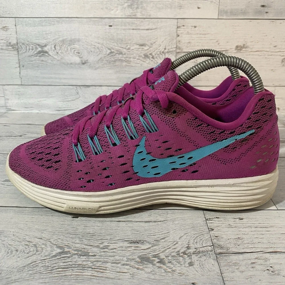 Nike Lunar Trainer Shoes Womens 8 Pink Flyknit Lightweight‎ Running 705462-500